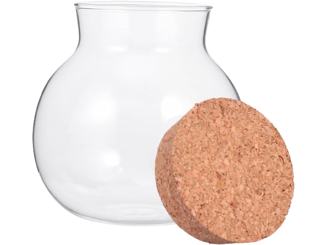 Pote De Vidro Redondo 500ml Com Tampa Cortiça Para Armazenamento Multiuso Especiarias E Biscoitos Na Cozinha