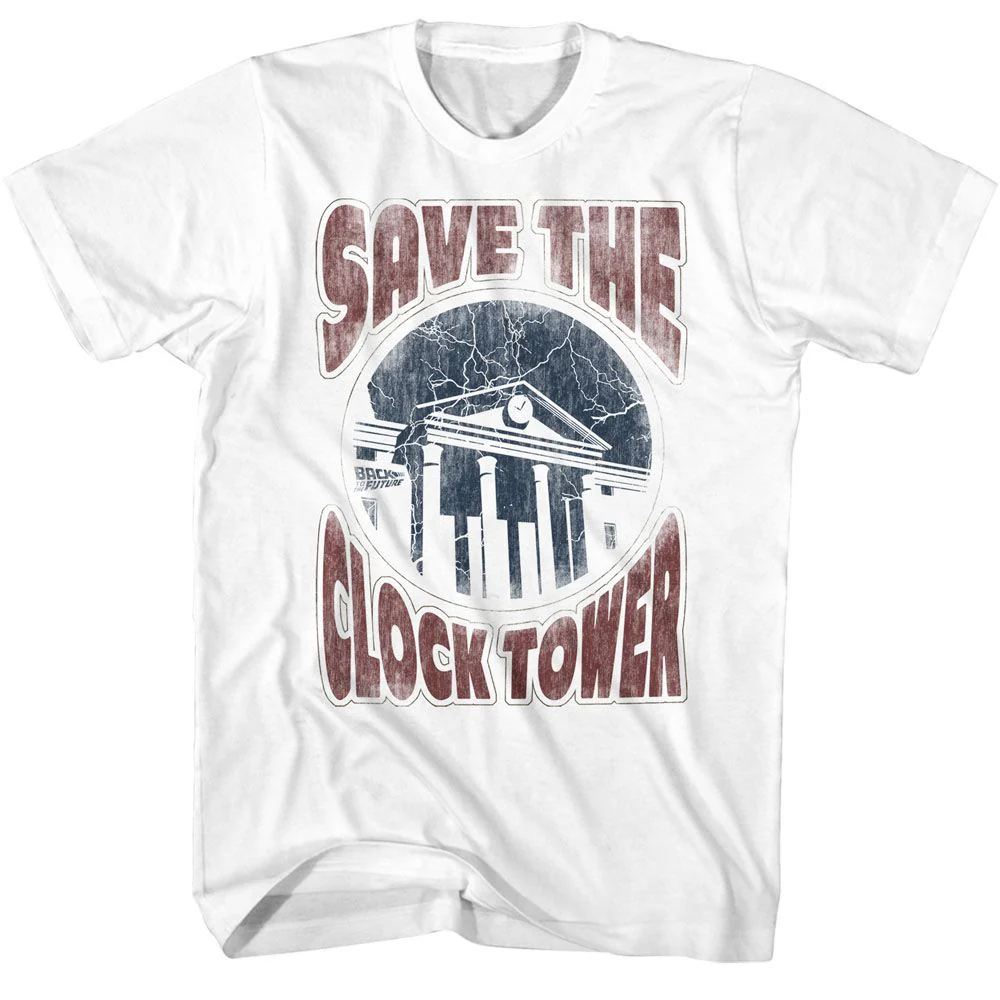 Unisex Adult T-shirt Rockinstone Back To The Future Movie Saves The Day White Sizem