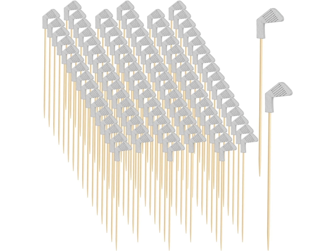 Palitos De Coquetel Bicolores De 14 Cm Com Tema De Golfe.