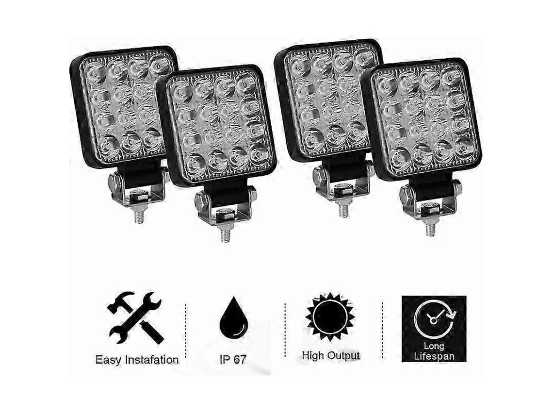 Kit De 4 Faróis De Trabalho Led 3 Polegadas 48w Spotlight Para Carro, Camião, Utv, Suv, Todo-o-terreno, Trator E Barco