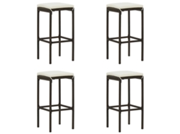 Vidaxl Bancos De Bar Com Almofadões 4 Pcs Vime Pe Castanho