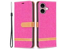 Capa Em Couro Pu, Para Apple Iphone 16 Plus, Rosa