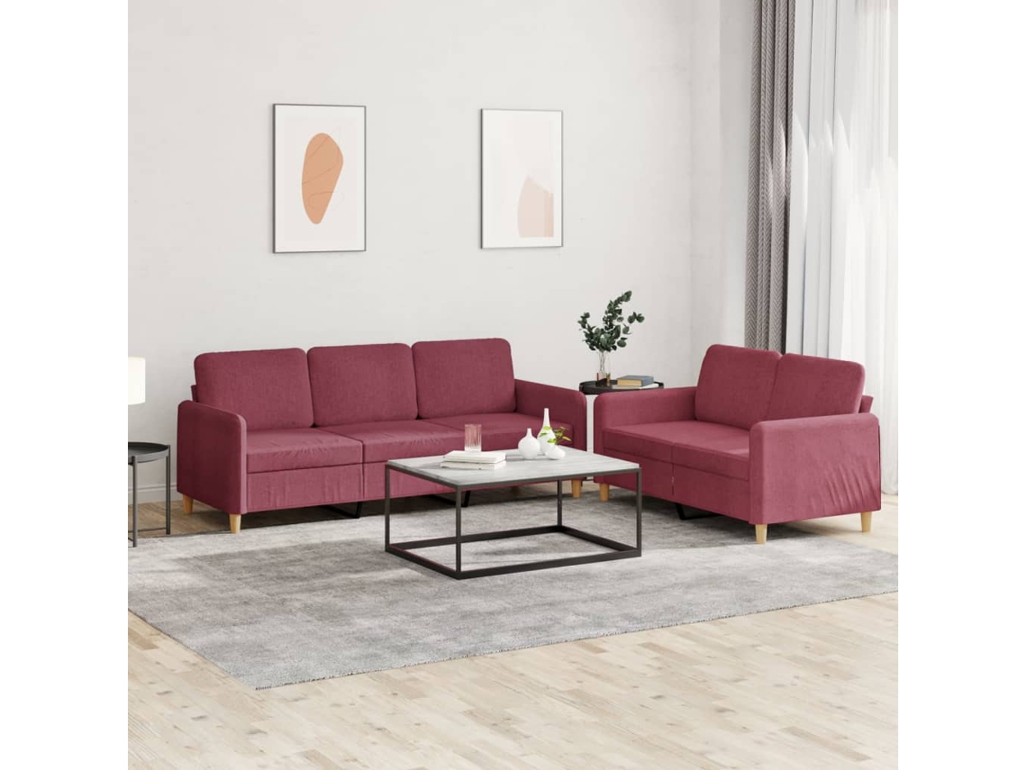 Vidaxl 2 Pcs Conjunto De Sofás Com Almofadões Tecido Vermelho Tinto