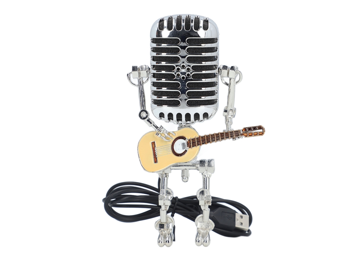 Mali lâmpada Robô Microfone Metal Retro Punk com Luz e Guitarra Amarela Vintage