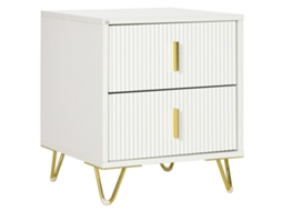 Criado mudo com 2 Gavetas, Mesa Auxiliar com Pernas de Metal para o Quarto, 40x40x47 Cm, Branco Ge
