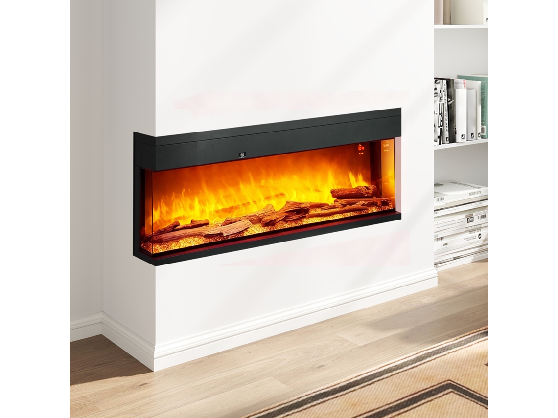 Lareira Elétrica Embutida E De Parede 1800w Com Chamas Led Coloridas Ajustáveis, Temperatura Até 40°c, Preta