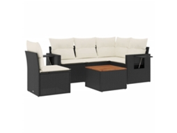 Conjunto Sofás de Jardim 6 Pcs com Almofadões Vime Pe Preto MAISON EXCLUSIVE (6 pcs)