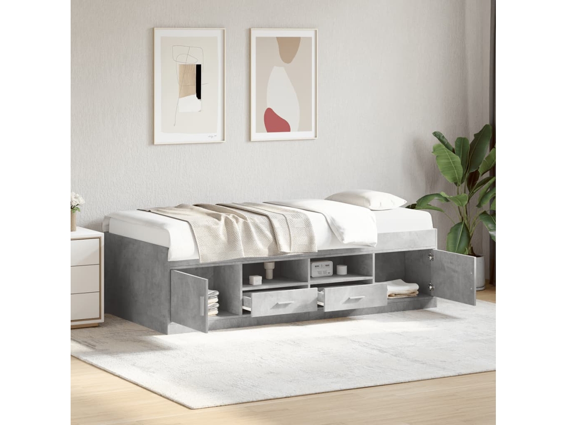Cama De Solteiro | Camas Para Quarto | Sofá-cama Com Gavetas Sem Colchão 100x200 Cm Cinzento Cimento