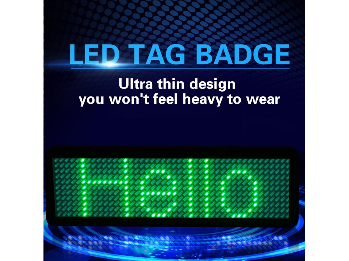 Badge Led Digital Gravável Multilíngue Verde