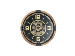 Relógio De Parede Home Esprit Preto Natural Cristal Madeira De Pinho Loft 63,5 X 8 X 63,5 Cm