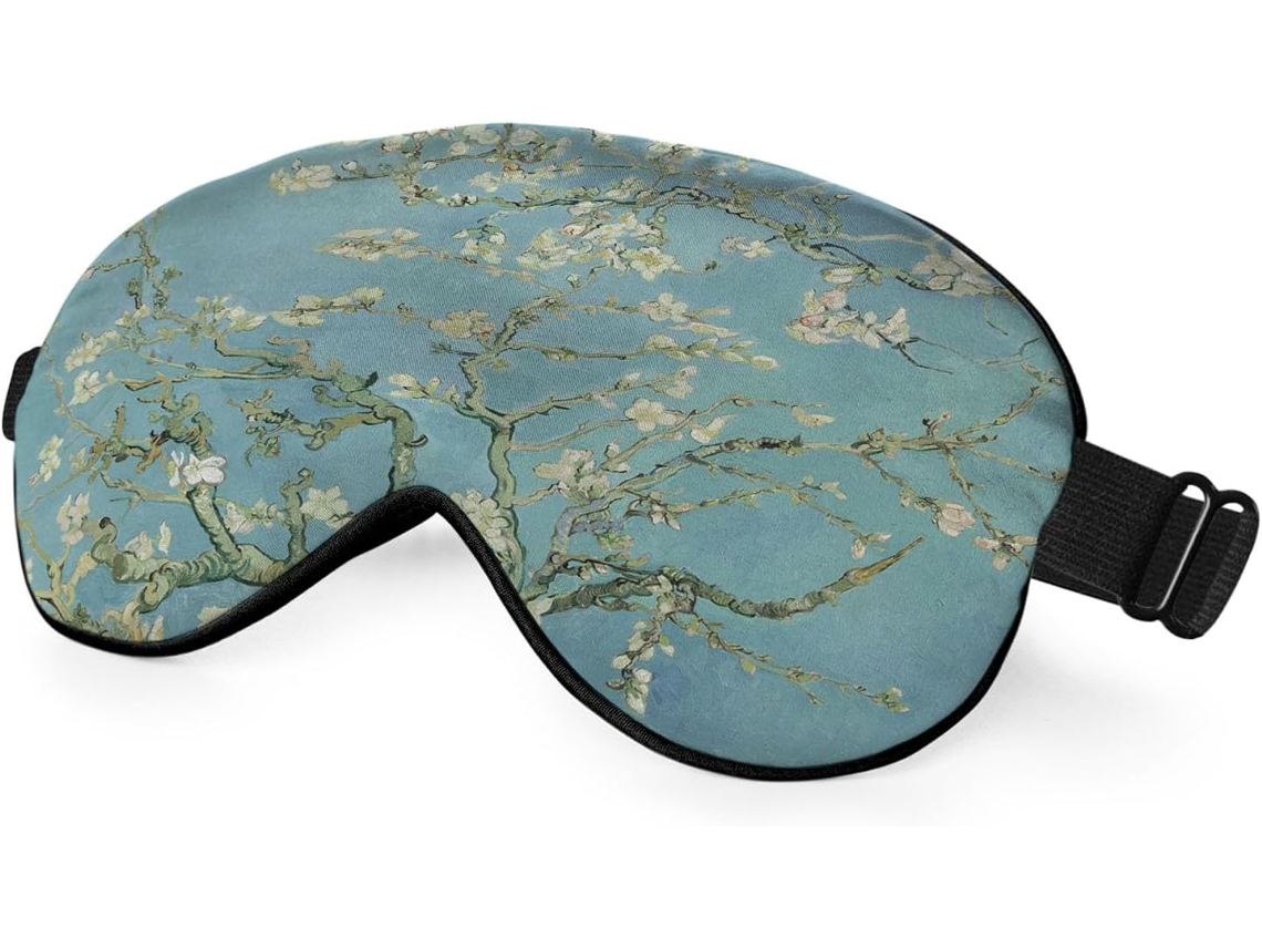 Máscara de Dormir de Seda Macia com Estampa Floral Verde Inspirada em Van Gogh, Ideal para Viagens Aéreas. Perfeita para Homens, Mulheres AQUAFORGE