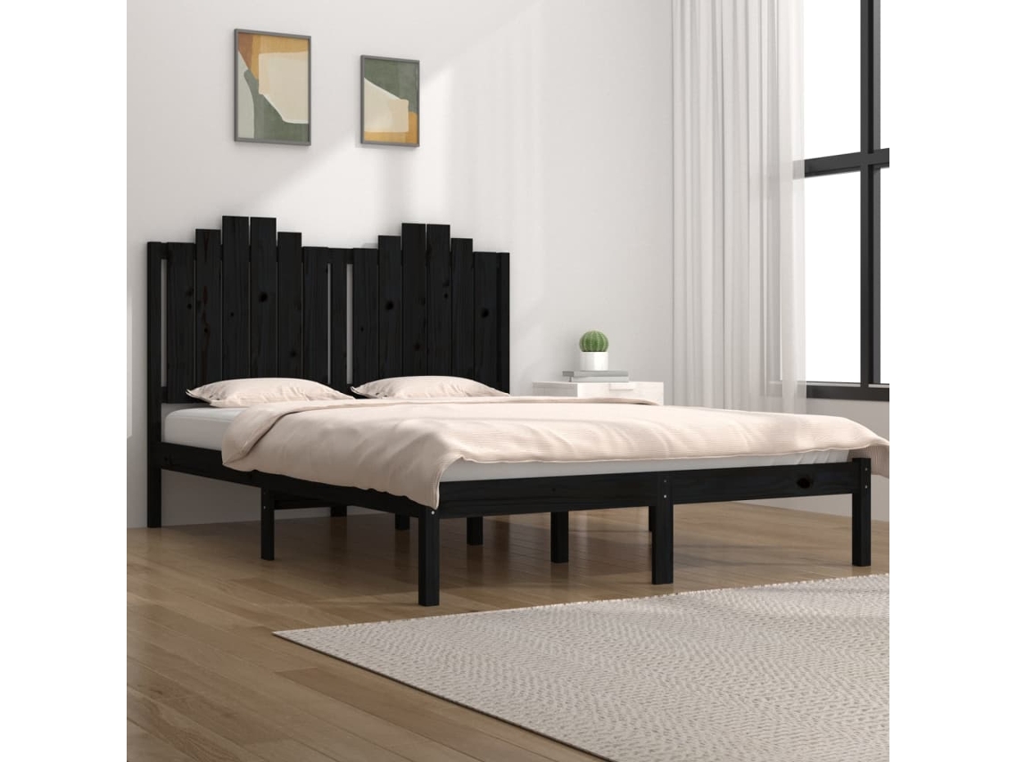 Vidaxl Estrutura De Cama 140x190 Cm Madeira De Pinho Maciça Preto