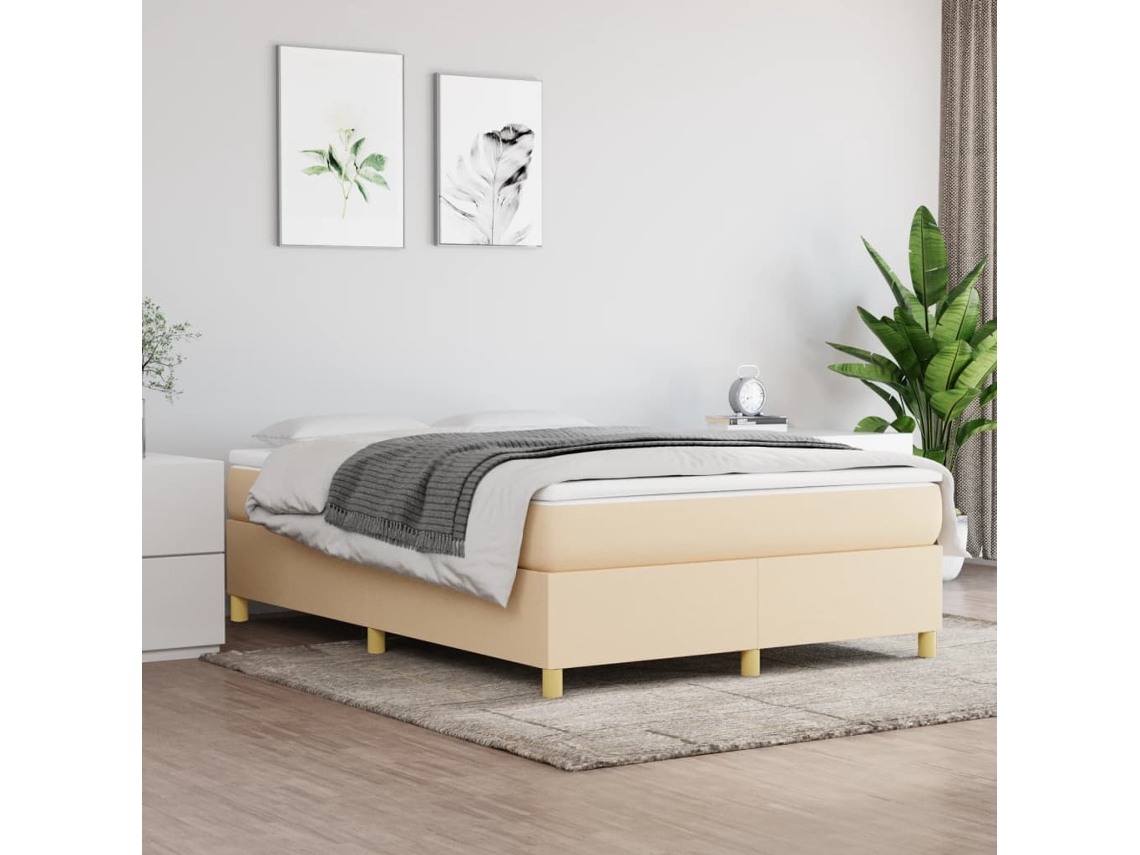 Estrutura De Cama Sem Colchão 140x190 Cm Tecido Cor Creme