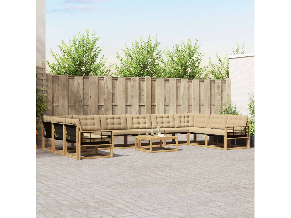 Vidaxl Conjunto De Sofás Para Exterior 11 Unid. Branco E Bege