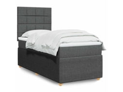 Vidaxl Cama Com Molas/colchão 100x200 Cm Tecido Cinza-escuro
