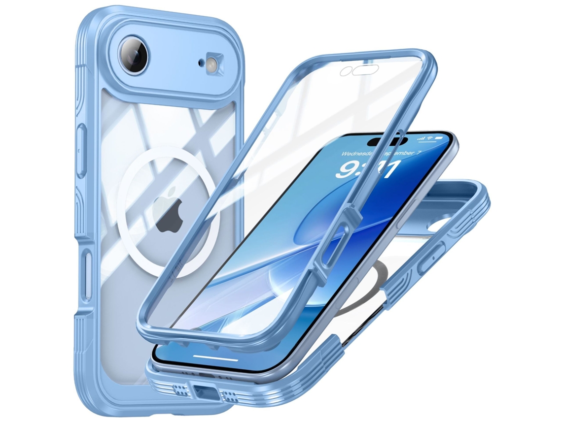 Capa De Celular Com Vidro Triplo 9h Compatível Com Iphone 17 Pro - Capa Azul Em Tpupc Com Função Magnética, À Prova De Choque E Proteção Contra Arran