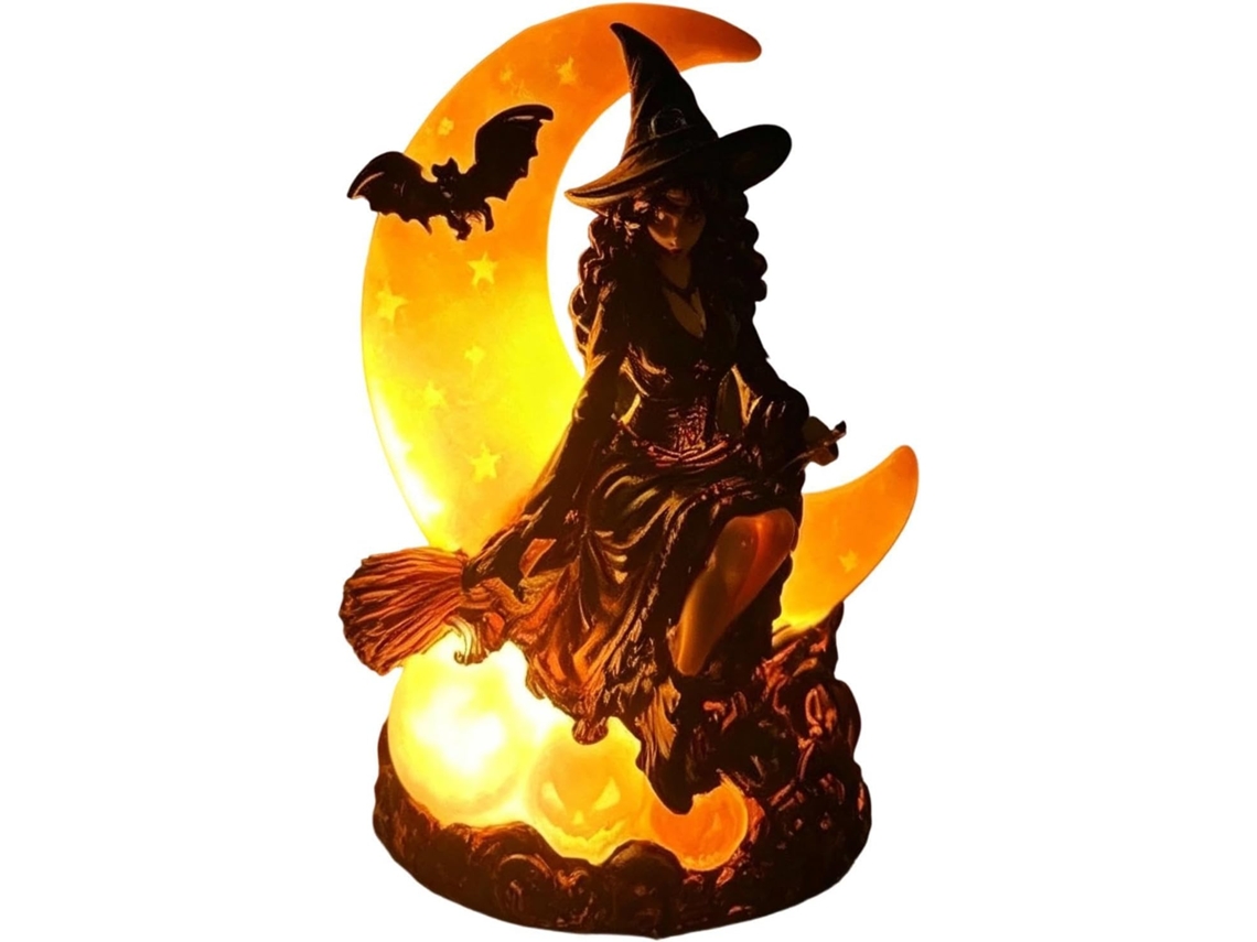 Luminária De Lua Bruxa Para O Halloween, Estátua De Luz Noturna, Decoração De Mesa