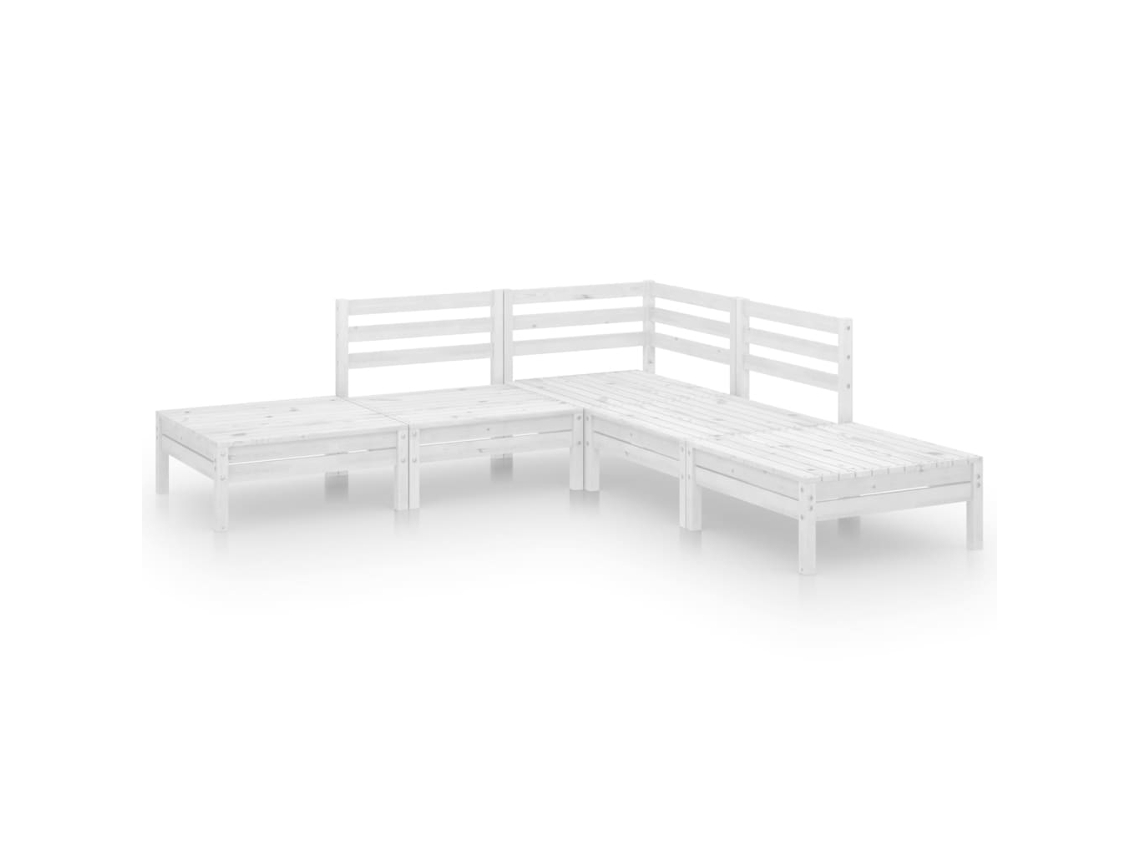 5 Pcs Conjunto Lounge de Jardim Pinho Maciço Branco MAISON EXCLUSIVE