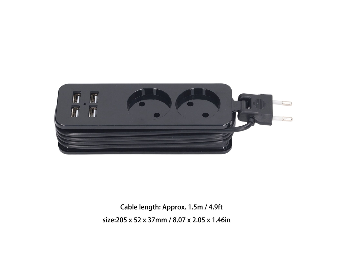 Laxiscreed Extensão Com 2 Tomadas Redondas E 4 Portas Usb Para Carregamento Rápido
