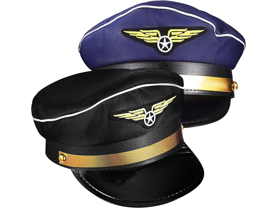 Conjunto De 2 Chapéus De Piloto Estilo Militar, Azul E Preto, Leves E Confortáveis Em Poliéster.