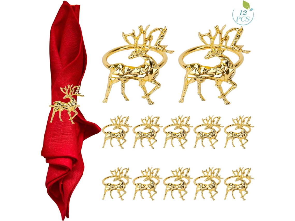 Decoración Navideña, Adornos Navideños,decoración Navideña Para El Hogar,decoración Navideña, 12 Servilleteros De Reno Navideño(dorado)