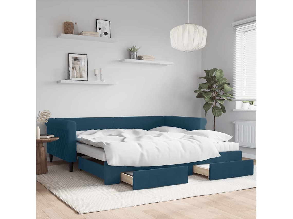 Vidaxl Sofá-cama Com Gavetão E Gavetas 100x200 Cm Veludo Azul