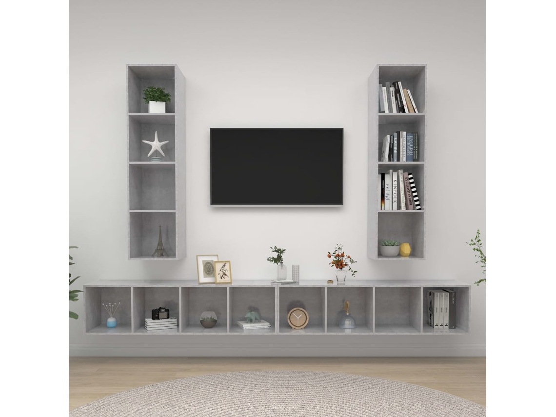 Vidaxl Armários De Parede Para Tv 4 Pcs Contraplacado Cinzento Cimento