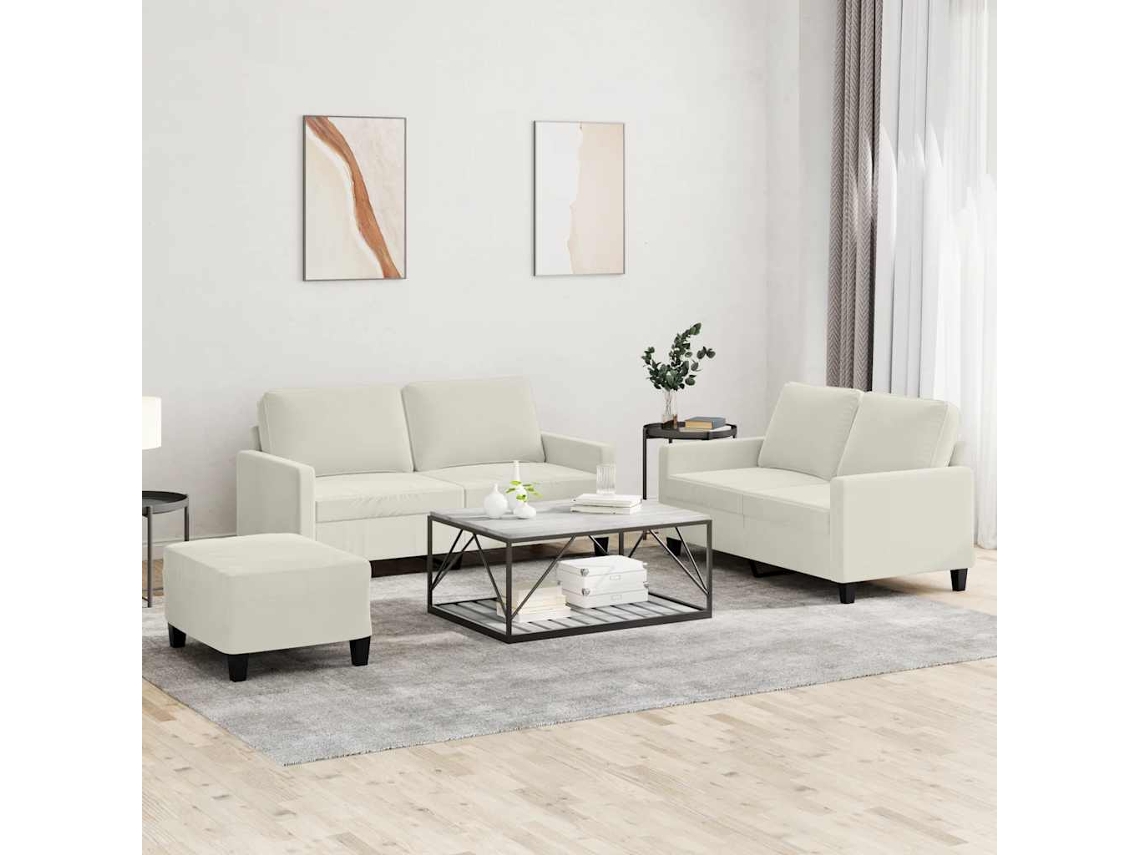 Vidaxl 3 Pcs Conjunto De Sofás Com Almofadões Veludo Cor Creme