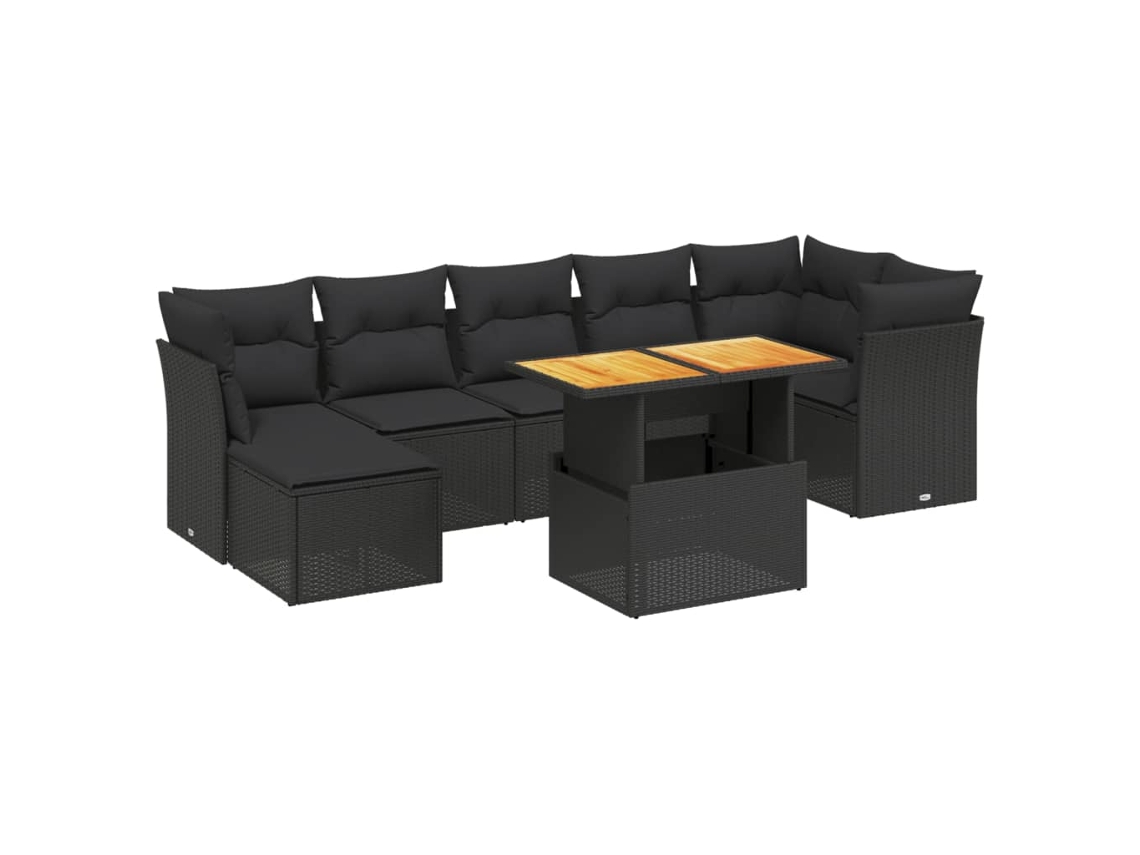 Conjunto de 8 Sofás de Jardim com Almofadões Vime Pe Preto MAISON EXCLUSIVE (N/A)