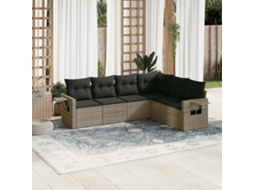 Vidaxl 6 Pcs Conjunto Sofás De Jardim Com Almofadões Vime Cinzento