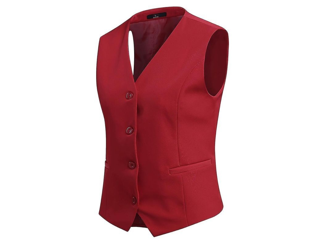 Colete Feminina Slim Fit V-neck Com 4 Botões Gola Sem Manga Para Trabalho E Dia A Dia Tamanhos Xs A 2xl Vermelho