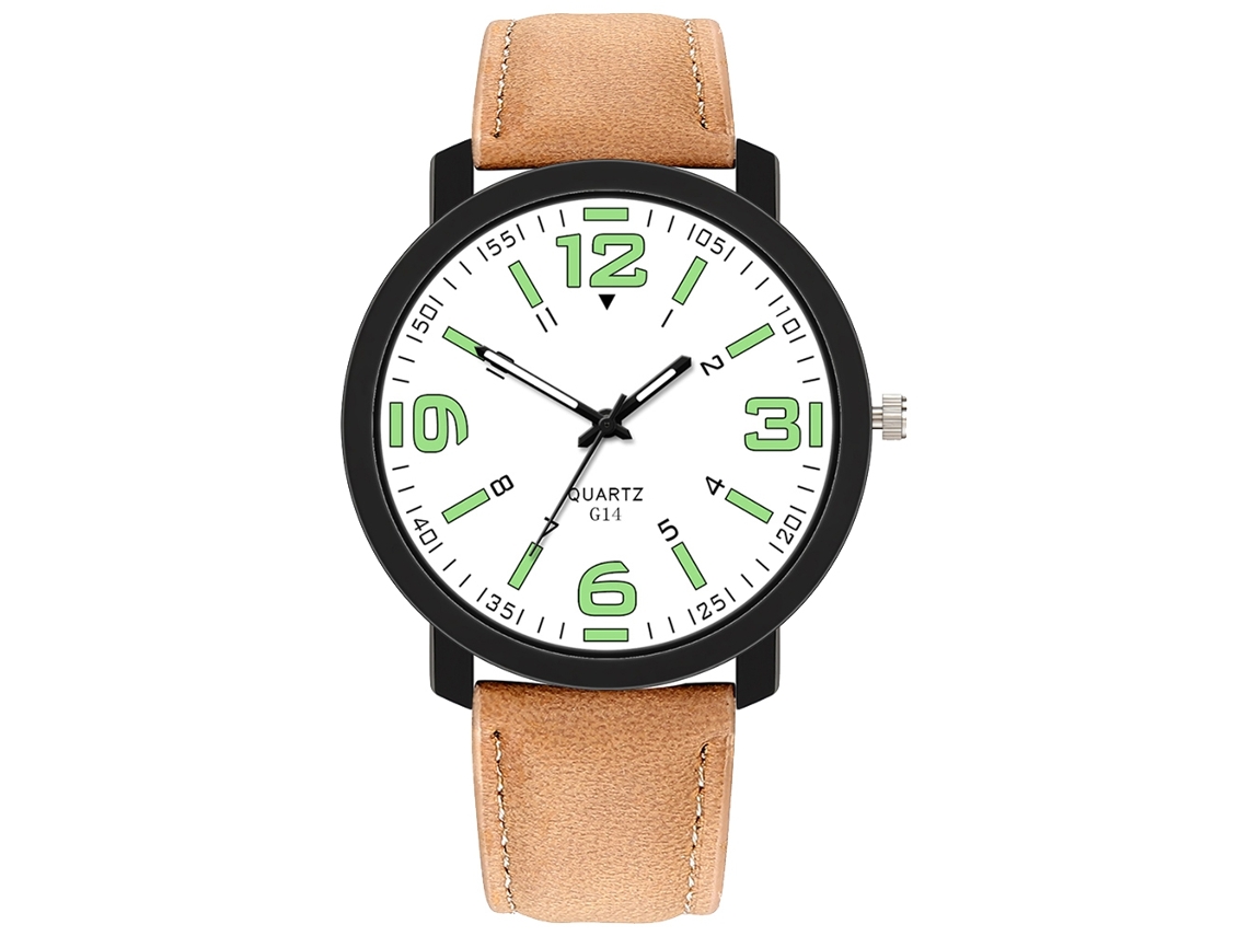 Reloj De Pulsera Hombre De Cuero Pu Moda Casual Dial Redondo Reloj De Cuarzo Café Claro Blanco