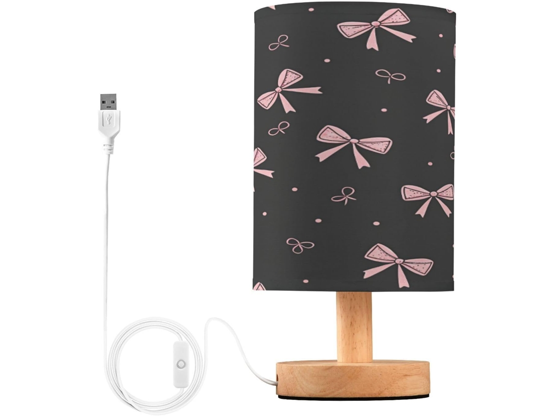 Abajur De Cabeceira Bows Led Para Quarto, Luminária De Leitura Com Portas Usb E Cúpula Tecido Para Sala Estar