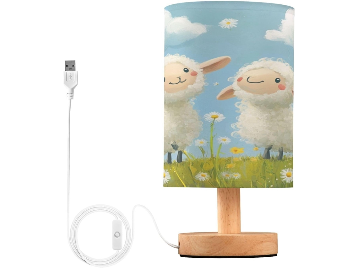 Abajur De Cabeceira Led Branco Em Formato Ovelha Com Portas USB, Luminária De Mesa, Luminária de Leitura, Luminária de De