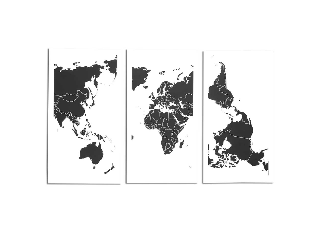 Decoração de parede em pintura a óleo com mapa em preto e branco pintado com spray (estilo nórdico, conjunto de peças variadas)