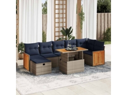 Vidaxl 8 Pcs Conj. Sofás Jardim C/ Almofadões Vime Pe/acácia Cinzento