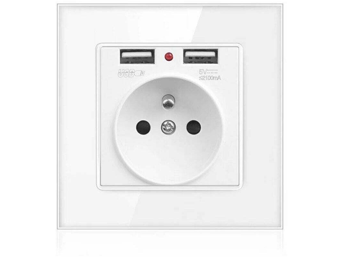 Tomada de Parede com Duas Portas USB, Carregador para iPhone e Android BRILVIBERA