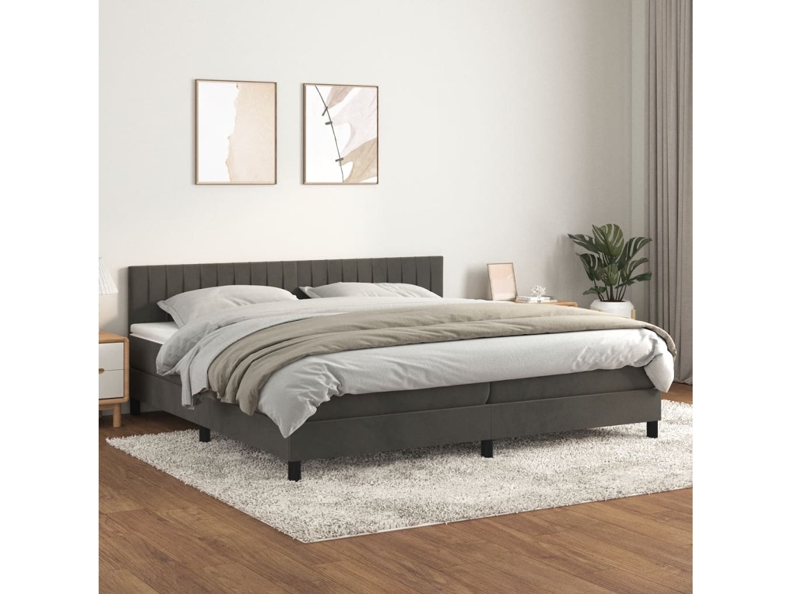 Cama Com Molas/colchão 200x200 Cm Veludo Cinzento-escuro
