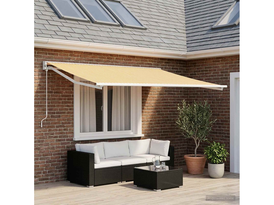 Vidaxl Tecido De Substituição Para Toldo Amarelo E Branco 300 X 250 Cm