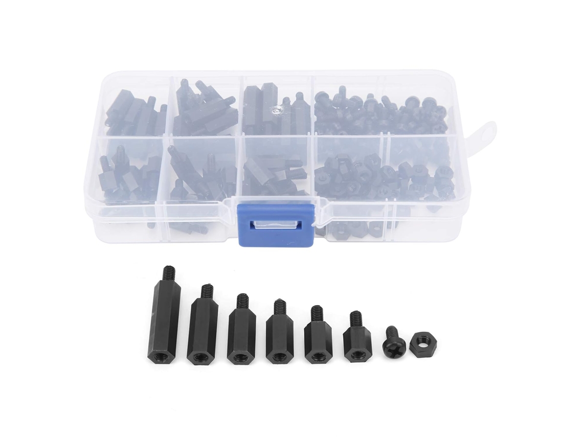Kit Separador De Porcas E Parafusos Nylon Unidirecional M3 Com 180 Peças Suprimentos Industriais Preto