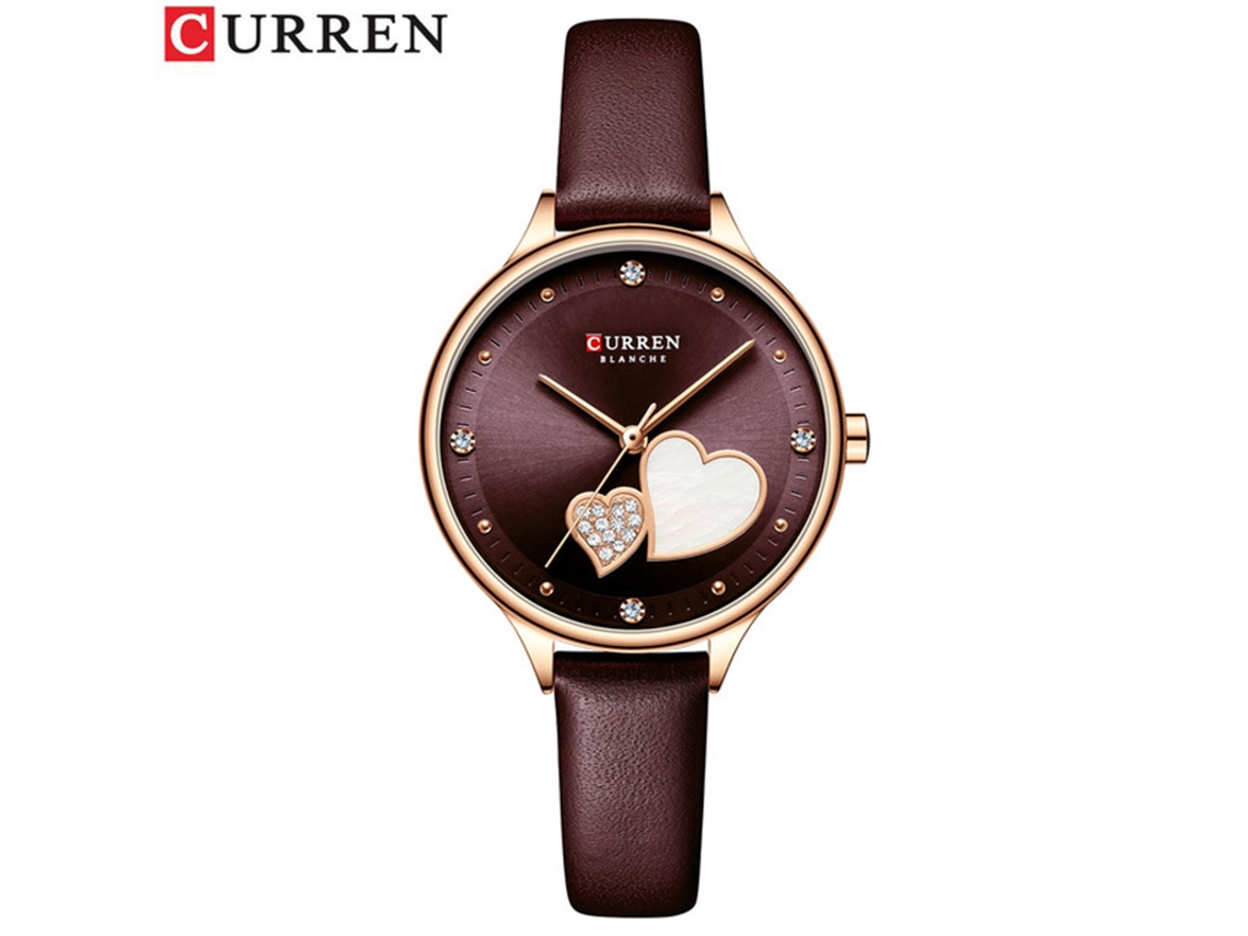 Relógio De Quartzo À Prova D'água (roxo Escuro) Com Pulseira De Couro, Strass Em Formato De Coração, Estilo Feminino.