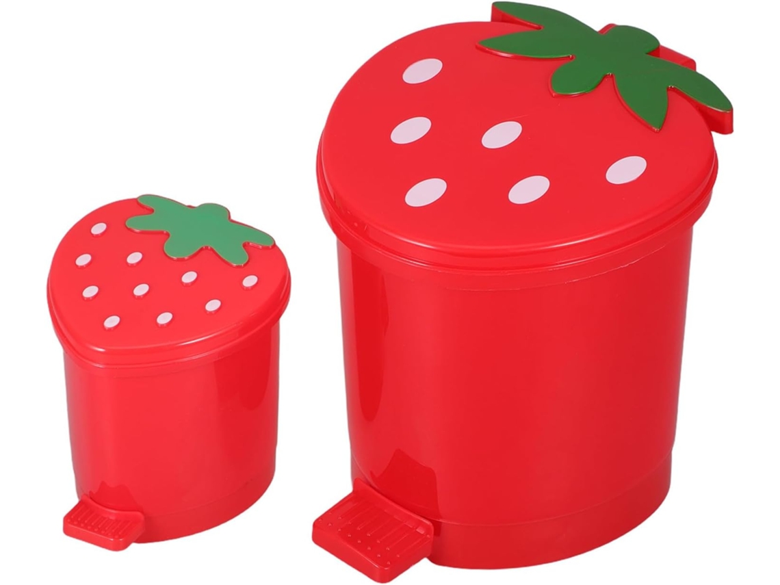 Conjunto de 2 Caixas Escritório Plástico Vermelho Stobaza, Compactas e Decorativas, com Desenho Morango, para