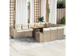 10 Pcs Conj. Sofás P/ Jardim C/ Almofadões Vime Pe/acã¡cia Bege Dkd Home Decor