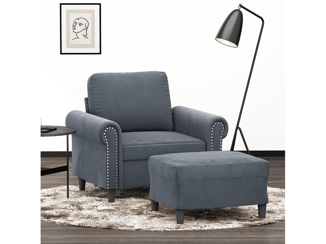 Vidaxl Poltrona Com Apoio De Pés 60 Cm Veludo Cinzento-escuro