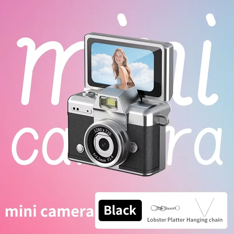 (preta, Sem Cartão Sd) Mini Câmera Ccd, Tela Giratória De 180°, Alça Para Pescoço, Câmera De Ação Estilo Retrô