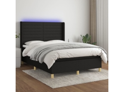Vidaxl Cama Box Spring C/ Colchão E Led 140x190 Cm Tecido Preto
