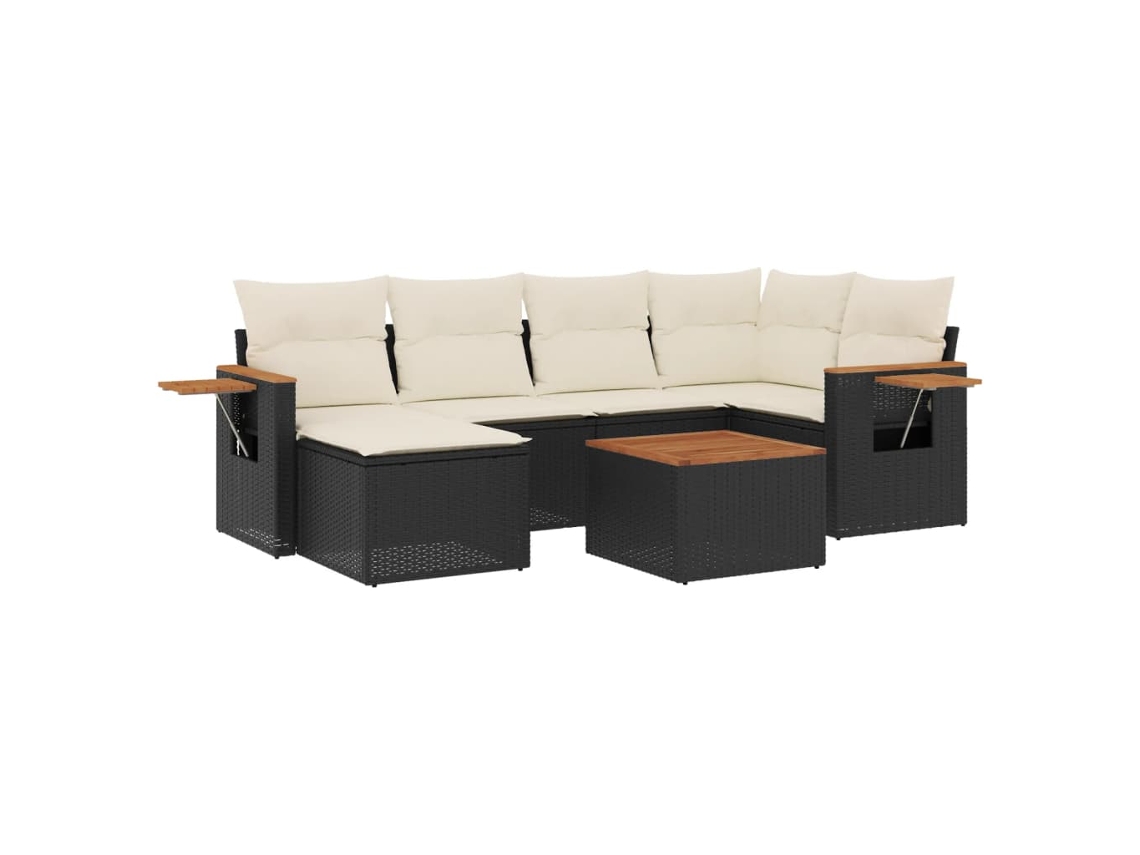 Conjunto 7 de sofás p/ jardim c/ almofadões VIDAXL vime PE preto