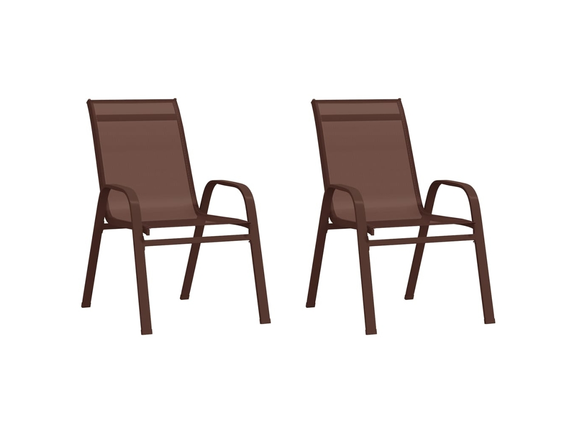 Cadeiras De Jardim Empilháveis 2 Pcs Textilene Castanho Dkd Home Decor