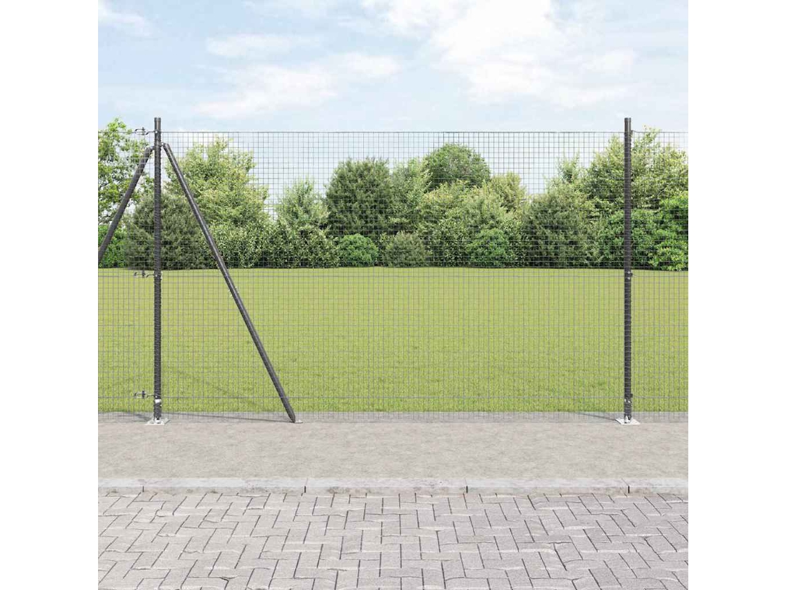 Vidaxl Cerca De Arame Soldado Com Base De Concreto 10 X 1,5 M Cinzento