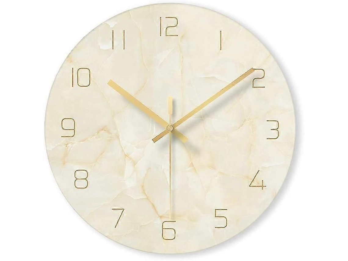 Relógio De Parede Decorativo De Vidro Com Padrão De Mármore, 12 Polegadas, Para Sala, Cozinha, Escritório E Quarto